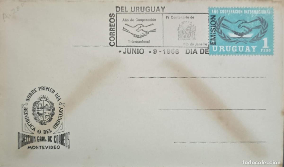 Sellos: MI) 1966 URUGUAY, FDC, POSTMARKED IN MONTEVIDEO ON JUNE 9, INTERNATIONAL COOPERATION YEAR, XF