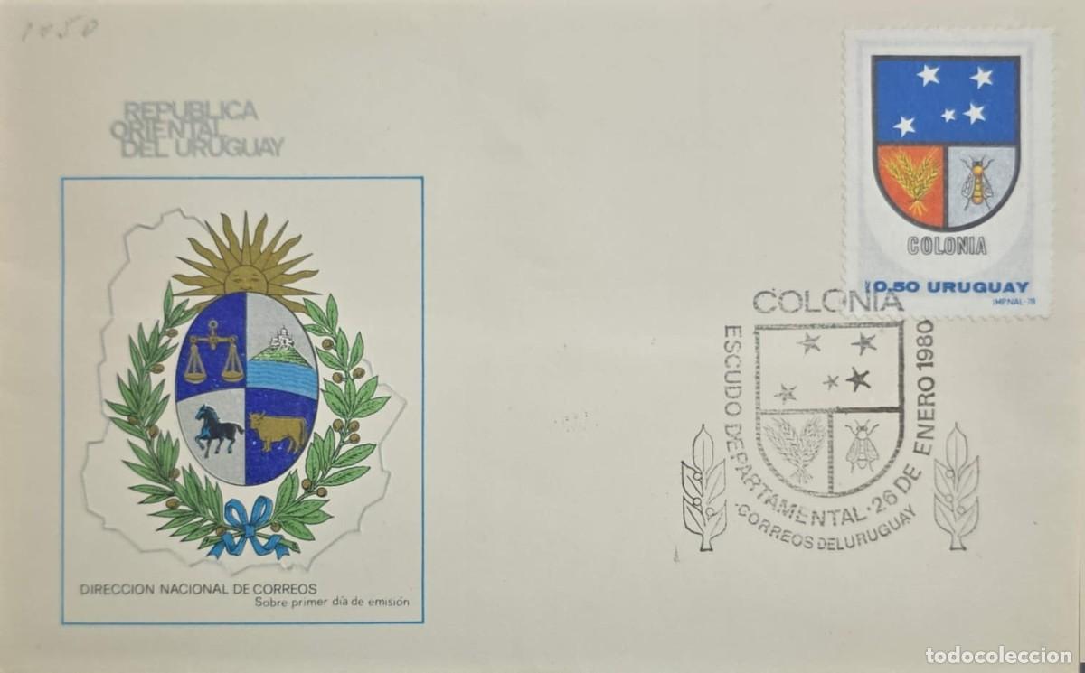 Sellos: MI) 1980 URUGUAY, FIRST DAY COVER, COLONIA DEPARTMENTAL COAT OF ARMS, XF