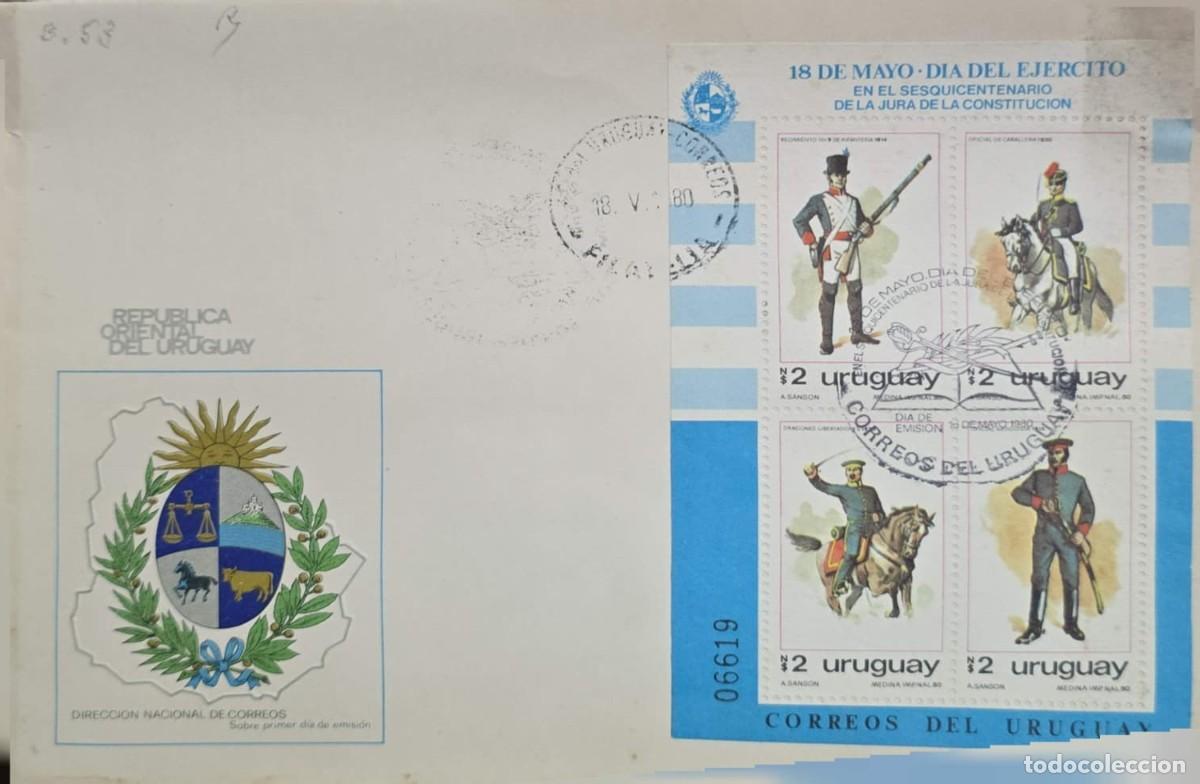 Sellos: MI) 1980 URUGUAY, FIRST DAY COVER (FDC), ARMY DAY, SESQUICENTENNIAL OF THE SWEARING-IN OF THE CONSTI