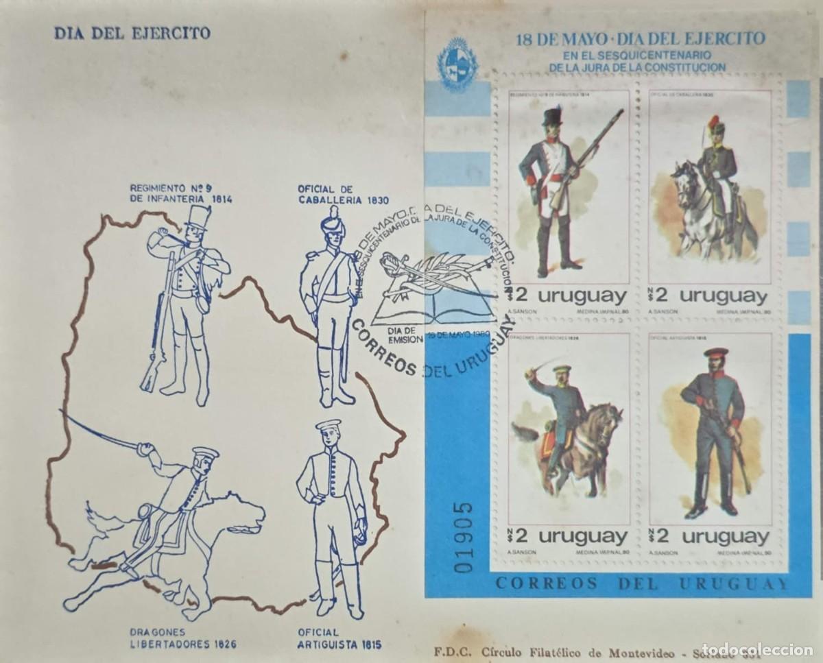 Sellos: MI) 1980 URUGUAY, FDC, ARMY DAY AND SESQUICENTENNIAL OF THE SWEARING-IN OF THE CONSTITUTION, WITH CO