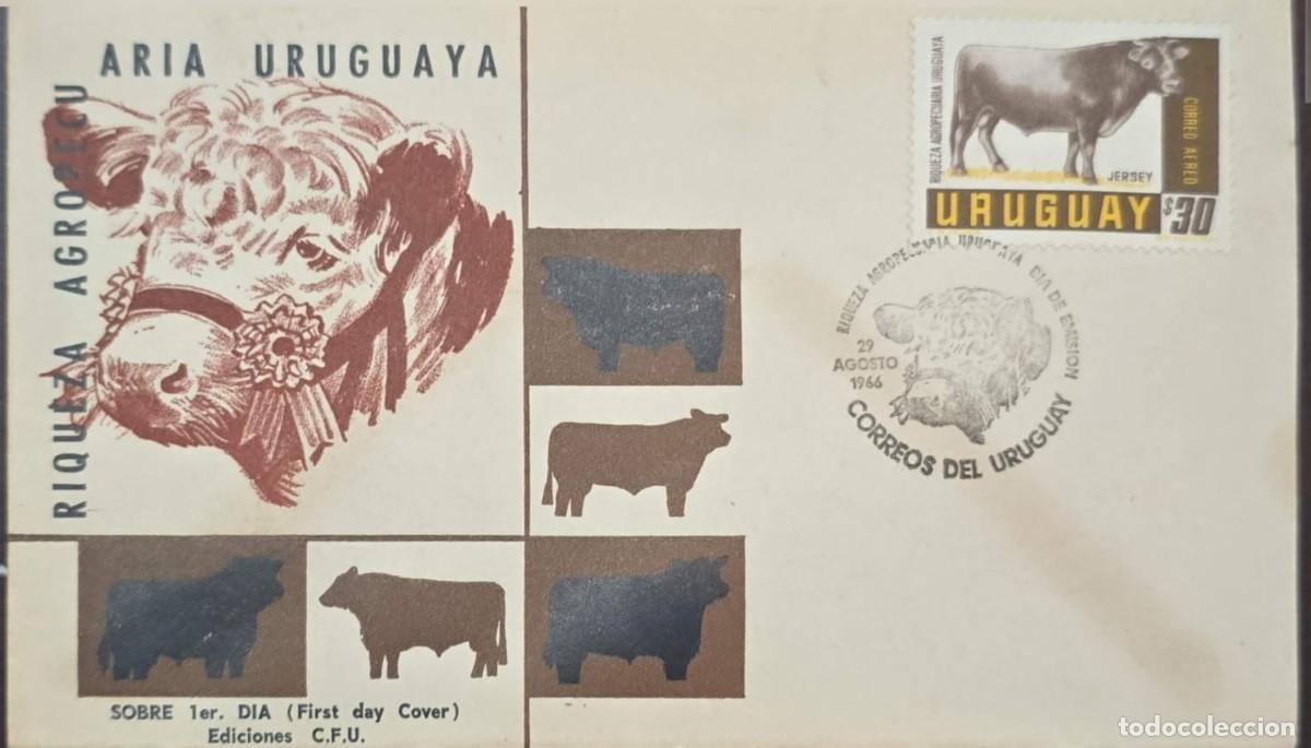 Sellos: MI) 1966, URUGUAY, FIRST DAY COVER, AGRICULTURAL WEALTH: JERSEY CATTLE BREEDS, VF.