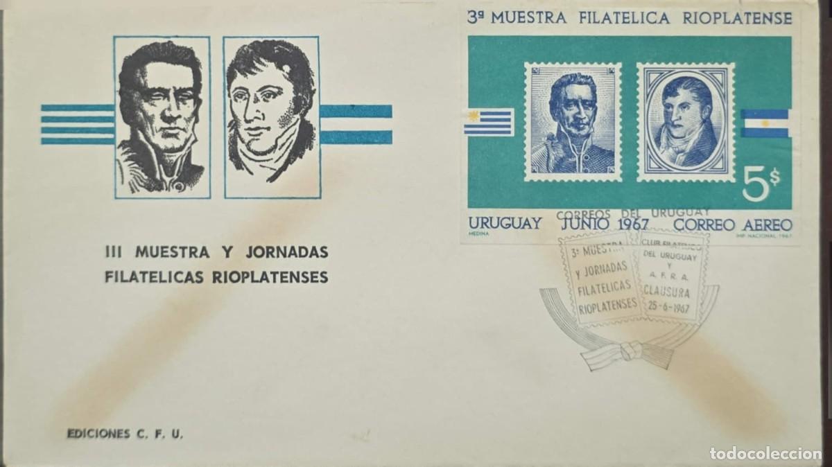 Sellos: MI) 1967, URUGUAY, COVER, AIRMAIL, FIRST DAY OF ISSUE, COMMEMORATIVE BOOK-SHAPED CANCELLATION, VF.