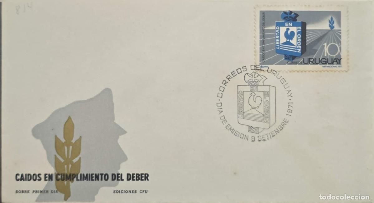 Sellos: MI) 1971, URUGUAY, FIRST DAY COVER, COMMEMORATIVE CIRCULAR POSTMARK HONORING POLICE OFFICERS FALLEN