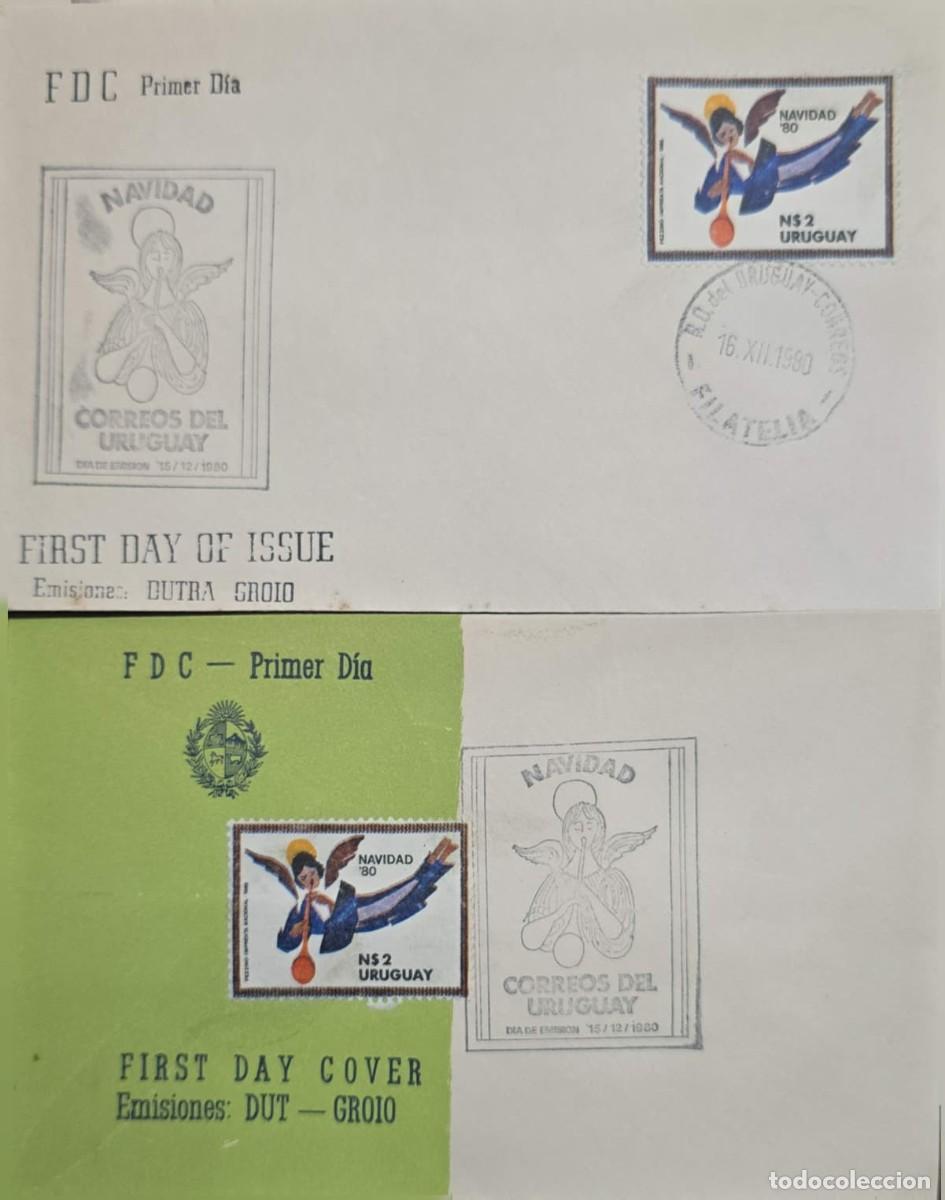 Sellos: MI) 1980 URUGUAY, 2 FIRST DAY COVERS, CHRISTMAS, WITH A MONOCHROME GRAY PRINT REPLICATING THE ANGEL