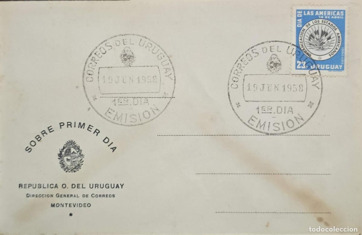 Sellos: MI) 1958 URUGUAY, FDC, PAN AMERICAN DAY (ORGANIZATION OF AMERICAN STATES), AIR MAIL, VF