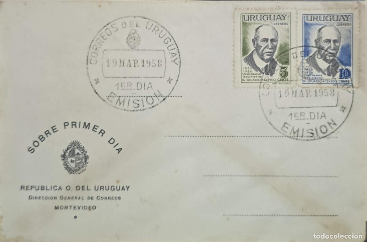 Sellos: MI) 1958 URUGUAY, FDC, CENTENARY OF THE BIRTH OF DR. EDUARDO ACEVEDO, VF