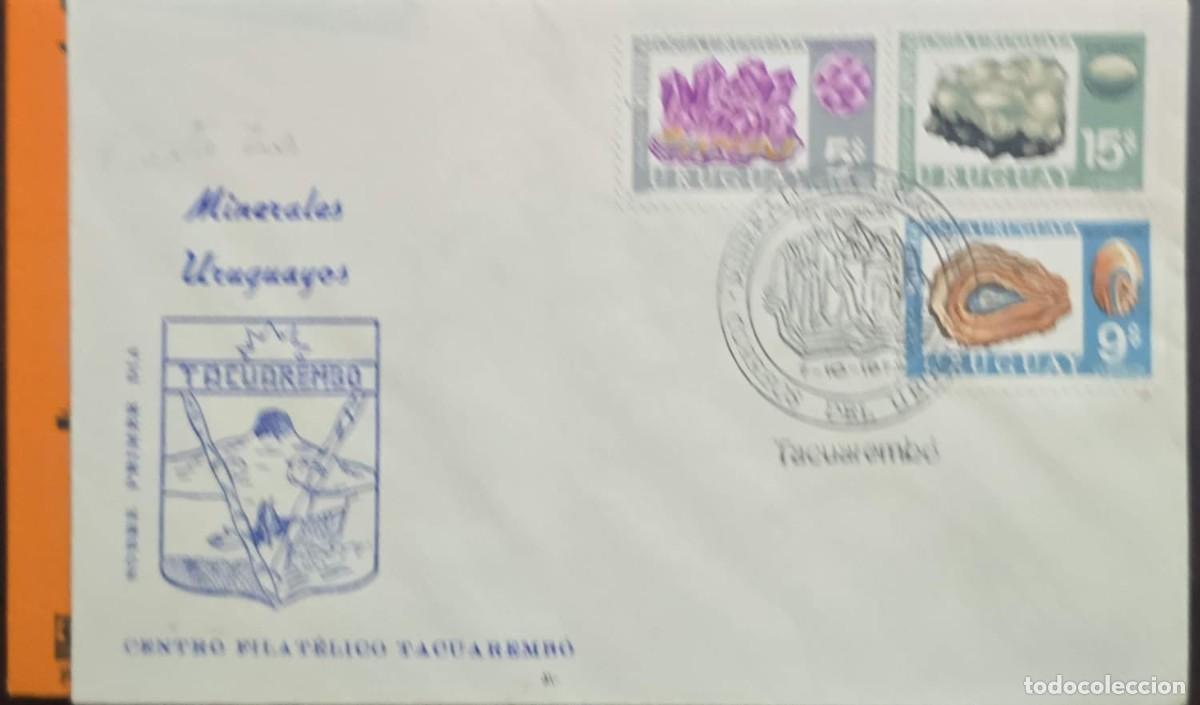 Sellos: MI) 1972 URUGUAY, FDC, MINERALS SERIES, BLACK INK COMMEMORATIVE CIRCULAR POSTMARK MARKING THE FIRST