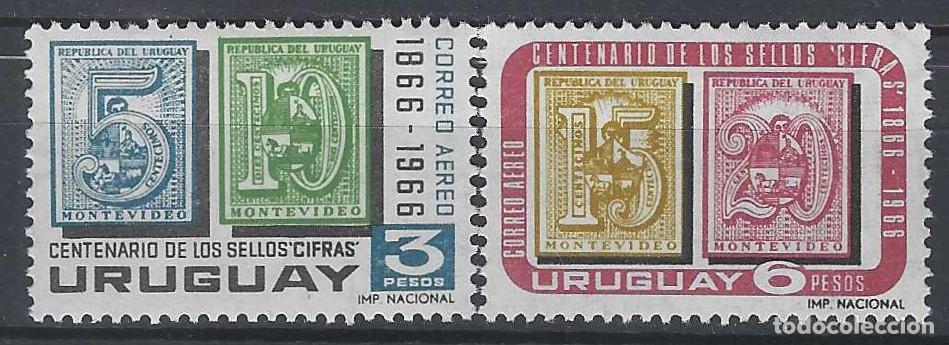 Sellos: URUGUAY 1967 - CENTENARIO DE LOS SELLOS NUMERALES DE 1866, A&Eacute;REOS, S.COMPLETA - MNH**