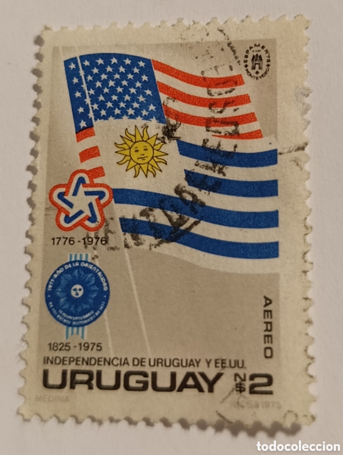 Sellos: URUGUAY sello independencia Uruguay y EEUU 1975 bandera