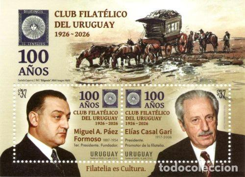 Sellos: 1919a URUGUAY 2026-100a. del Club Filat&eacute;lico del UruguayTT: Aniversarios-Filatelia-En FDC