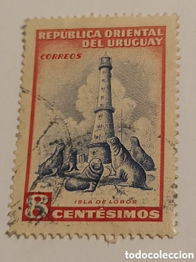 Sellos: URUGUAY sello isla de los lobos 1954 faro y fauna
