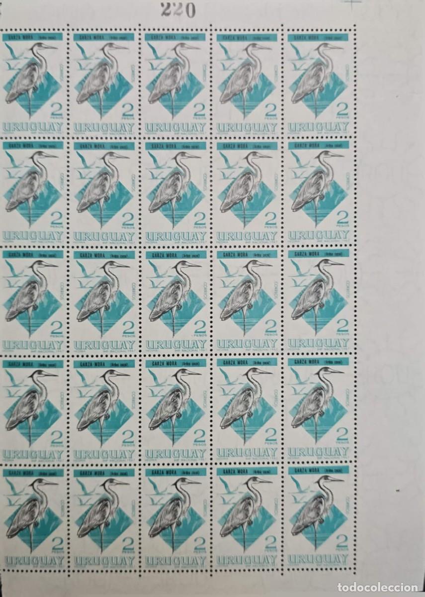 Sellos: MI) 1968 URUGUAY, FAUNA, WHISTLING HERON, SHEET FRAGMENT COMPRISING 25 STAMPS ARRANGED IN A REGULAR