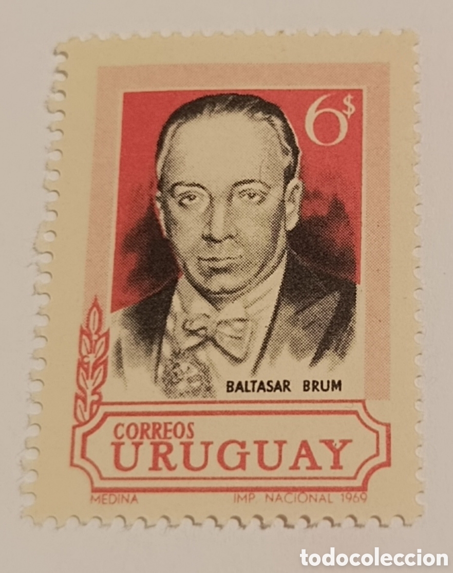 Sellos: URUGUAY yvert 777 sello Baltasar Bruma 6 pesos 1969