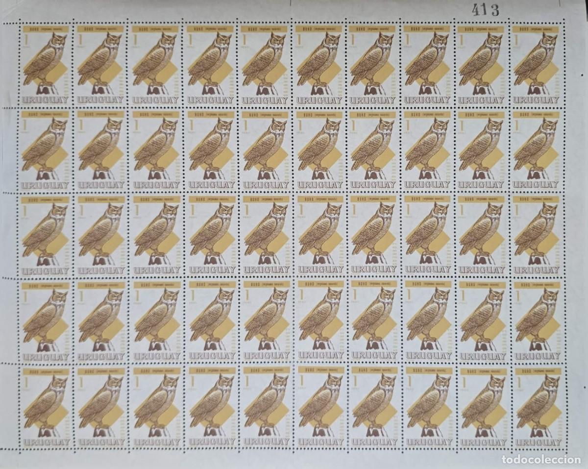 Sellos: MI) 1968 URUGUAY, NATIONAL FAUNA / BIRDS OF PREY, GREAT HORNED OWL, COMPLETE SHEET OF 50 STAMPS IN A