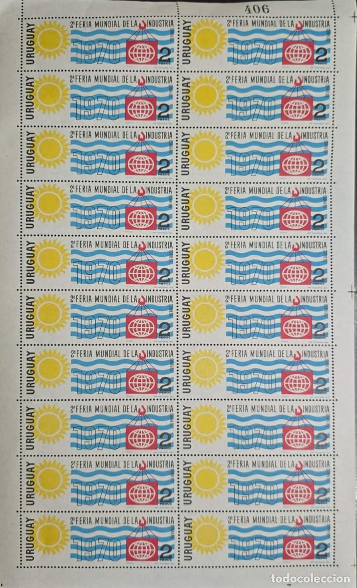 Sellos: MI) 1969 URUGUAY, BLOCK OF 20 POSTAGE STAMPS, 2ND WORLD INDUSTRY FAIR; THE NUMBER 406 IS PRINTED IN