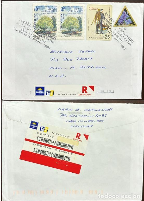 Sellos: TS) 1997 URUGUAY, AIRMAIL, REGISTRATION NUMBER, COVER SENT FROM MONTEVIDEO TO MIAMI,TRADITIONAL TRAD