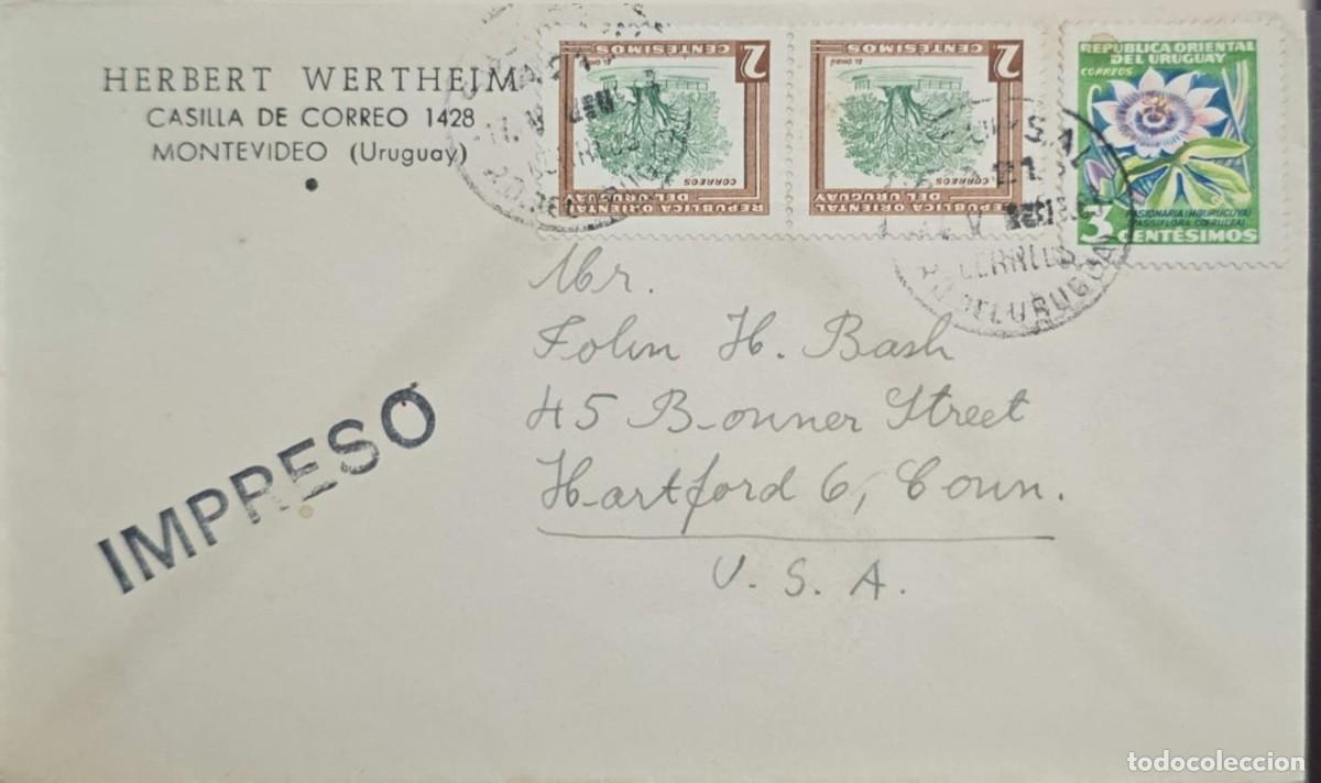Sellos: MI) 1954 URUGUAY, COVER SENT FROM MONTEVIDEO TO CONNECTICUT, USA. IT BEARS A BLACK INK MARKING READI