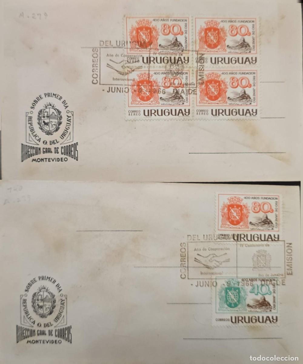 Sellos: MI) 1966 URUGUAY, 2 FIRST DAY COVERS COMMEMORATING THE 400TH ANNIVERSARY OF THE FOUNDING OF RIO DE J