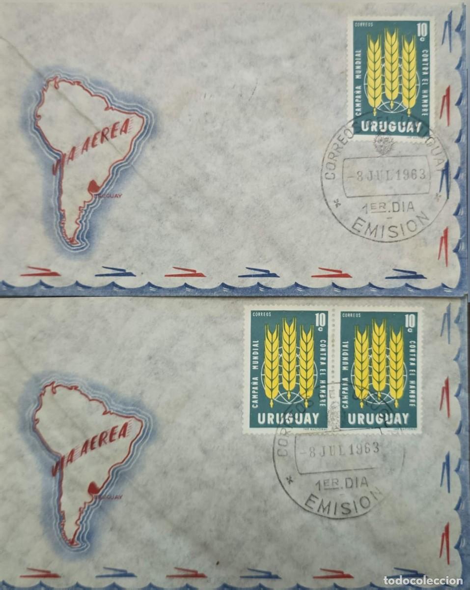 Sellos: MI) 1963 URUGUAY, 2 FIRST DAY COVERS (FDC), ISSUE DATE JULY 8 PER CIRCULAR POSTMARK, FREEDOM FROM HU