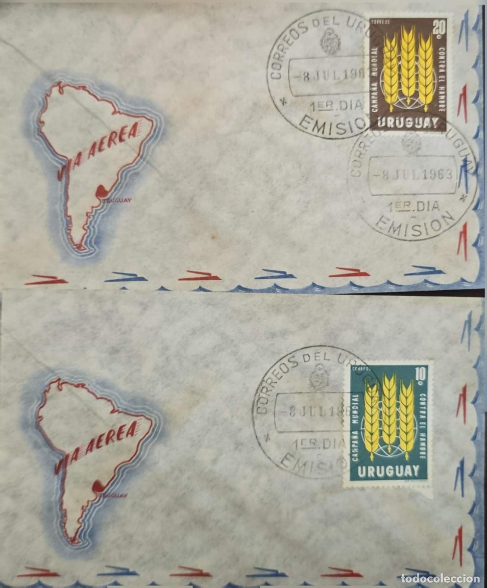 Sellos: MI) 1963 URUGUAY, 2 FIRST DAY COVERS (FDC), POSTMARKED JULY 8 (CIRCULAR CANCELLATION), FREEDOM FROM