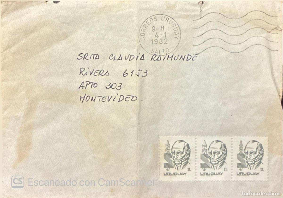 Sellos: MI) 1982 URUGUAY, FLOWN COVER WITH CANCELLATION MARKS AND A STRIP OF STAMPS; FROM SALTO TO MONTEVIDE