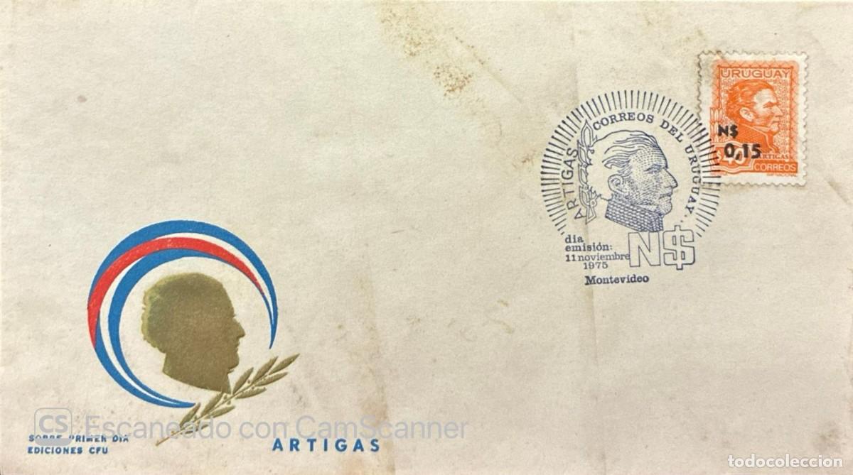 Sellos: MI) 1975 URUGUAY, FIRST DAY COVER, FLOWN/MAILED COVER, GENERAL JOS&Eacute; GERVASIO ARTIGAS; THE STAMP FEAT