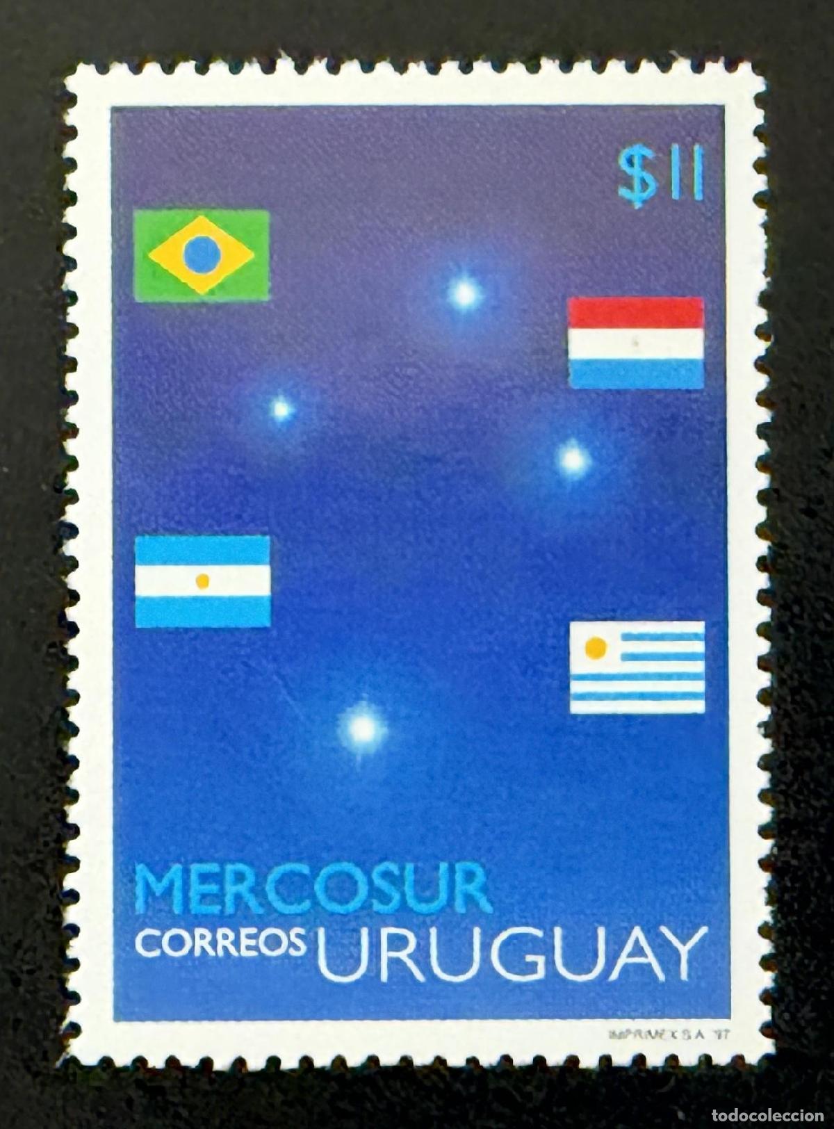 Sellos: Uruguay 1997 Mi. 2285 emisi&oacute;n conjunta Mercosur banderas estrellas