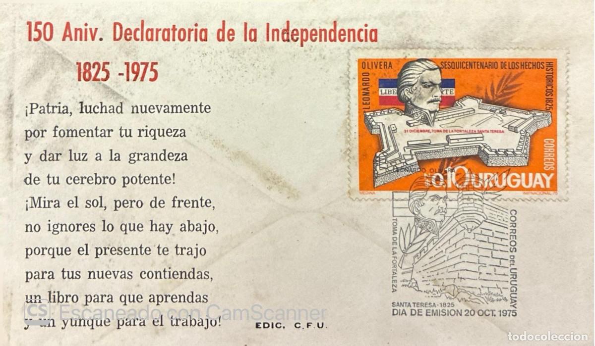 Sellos: MI) 1975 URUGUAY, FIRST DAY COVER, SESQUICENTENNIAL OF THE DECLARATION OF INDEPENDENCE, COVER POSTMA