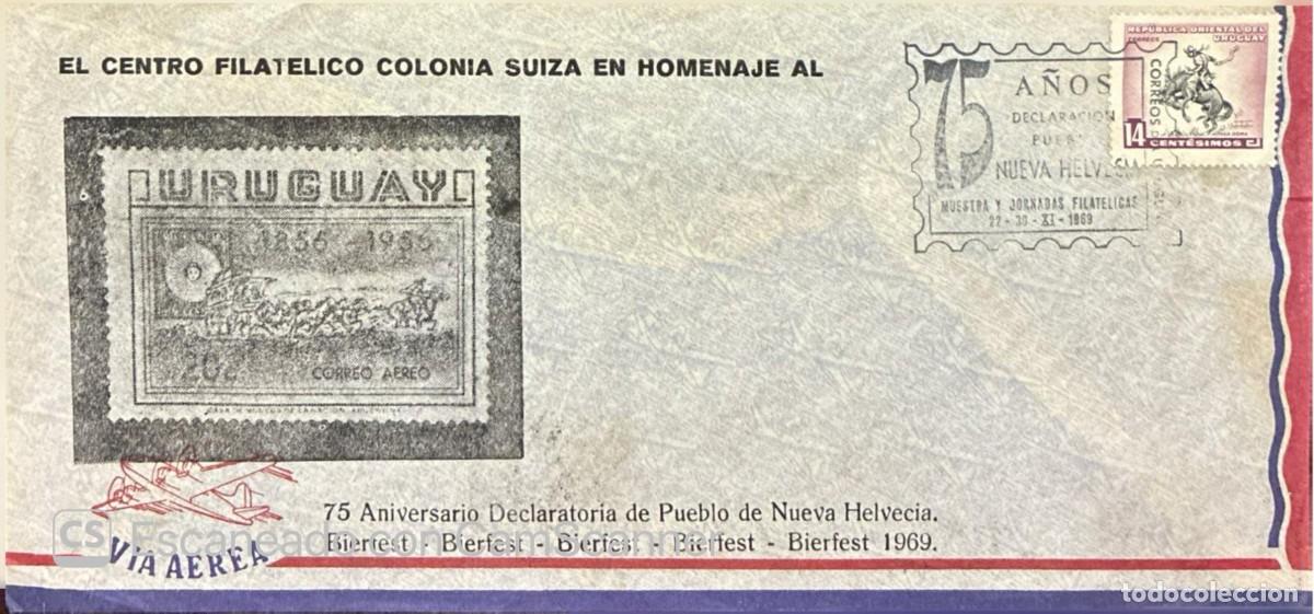 Sellos: MI) 1969 URUGUAY, FIRST DAY COVER (FDC), AIRMAIL, 75TH ANNIVERSARY OF THE DECLARATION OF NUEVA HELVE