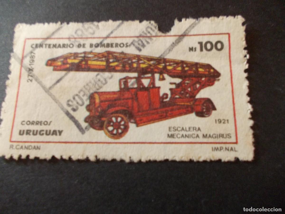 Timbres: Sello Uruguay Centenario de Bomberos Escalera Mec&aacute;nica Magirus Ns 100 R. Candan 1988