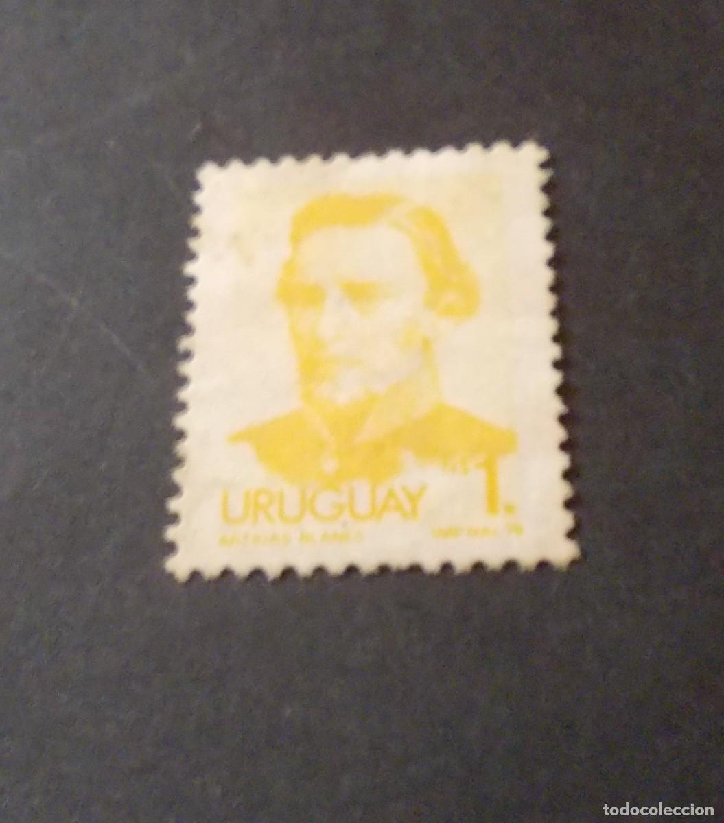 Timbres: Sello Artigas Blanes Uruguay 1 peso filatelia hist&oacute;rica retrato cl&aacute;sico pieza buscada amarilla