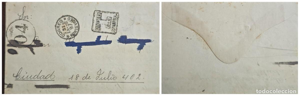 Sellos: O) 1897 URUGUAY, MONTEVIDEO, RECIBIDA SIN ESTAMPILLA - RECEIVED WITHOUT STAMP, 4c STRUCK, INTERNAL S