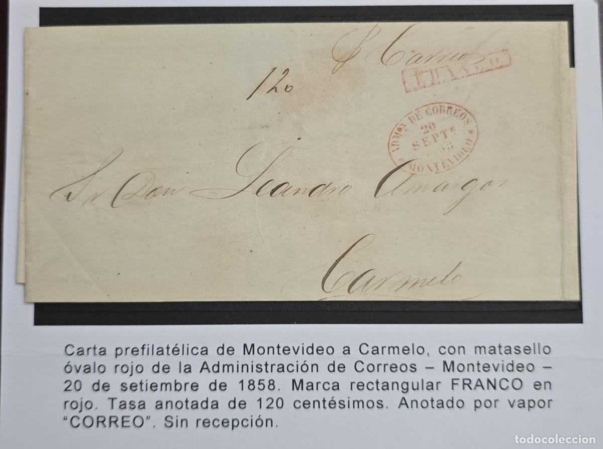 Sellos: O) 1858 URUGUAY, MONTEVIDEO, STEAMSHIP. PREPHILATELIC, PRESTAMP, FRANCO IN BOX CANCELLATION, 120c HA
