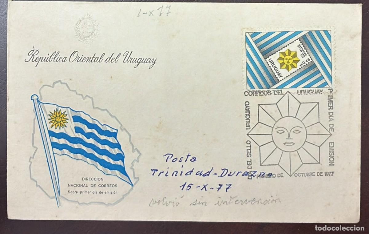 Sellos: TS) 1977 URUGUAY, FDC,TRINIDAD POST &ndash; DURAZNO / 15-OCT-77 / RETURNED WITHOUT INTERVENTION,STAMP DAY,