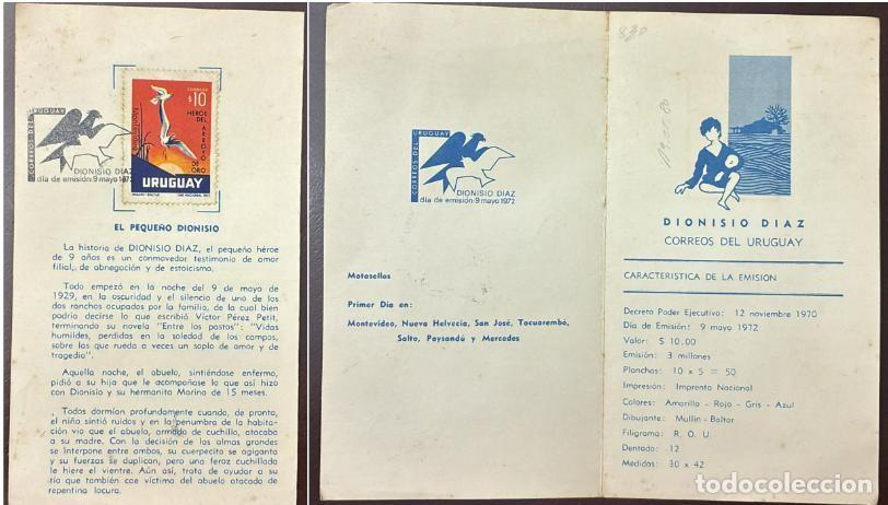 Sellos: TS) 1972 URUGUAY, BROCHURE,TRIBUTE TO DIONISIO DIAZ HERO OF ARROYO DE ORO WHO DIED AT THE AGE OF NIN