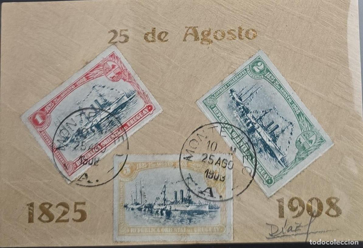 Sellos: O) 1908 URUGUAY, IDEPENDENCE OF URUGUAY, DECLARED, CRUISER MONTEVIDEO, ORIGINAL SIGNATURE