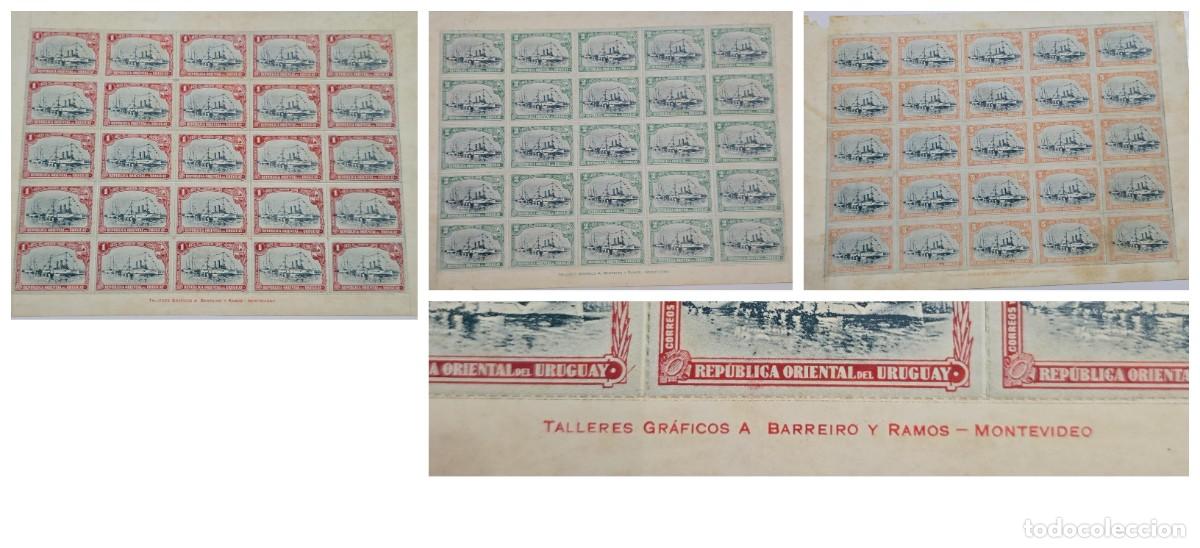 Sellos: O) 1908 URUGUAY, CRUISER MONTEVIDEO, INDEPENDENCE OF URUGUAY, DECLARED 1825, SHEET AND STRIP MNH