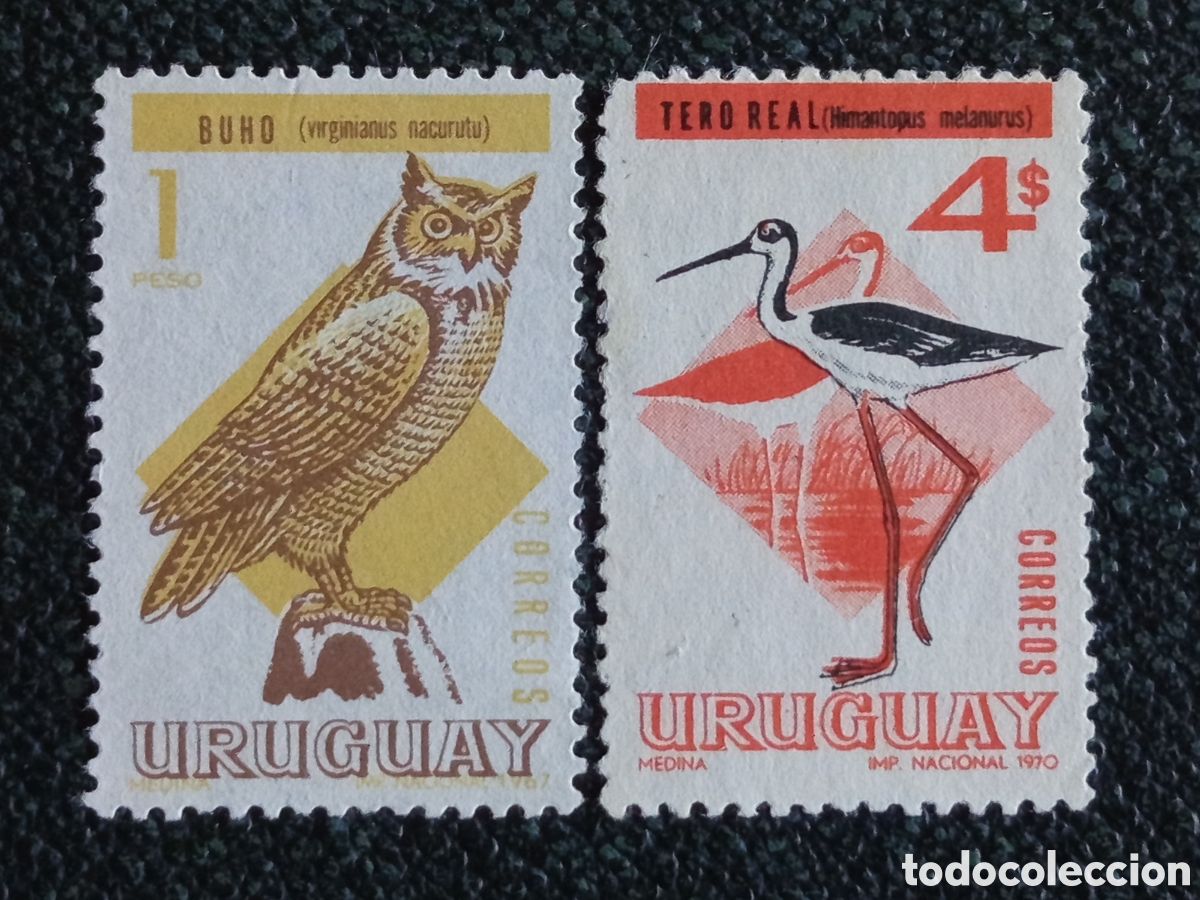 Sellos: Uruguay 1967/1970 Lote 2 Sellos Aves B&uacute;ho Tero Real Scott 740 y 772 MH