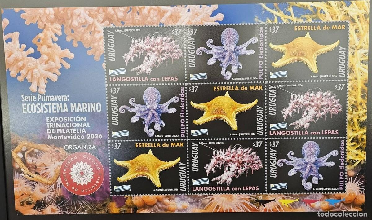 Sellos: 1923URUGUAY2026-Serie Primavera/Ecosistema MarinoTT:Vida en el Mar,Pulpos,Estrellas,Langostillas
