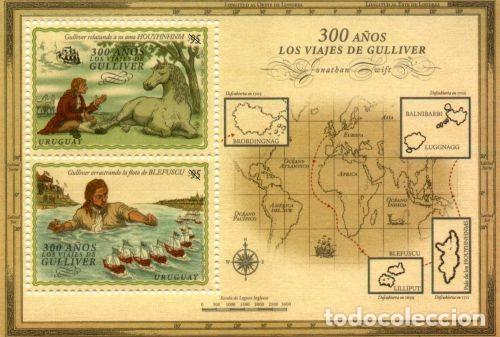 Sellos: 1924a URUGUAY 2026-En FDC-300 A&ntilde;os Los Viajes de Gulliver-TT: Mapas, Barcos, Caballos, Cuentos