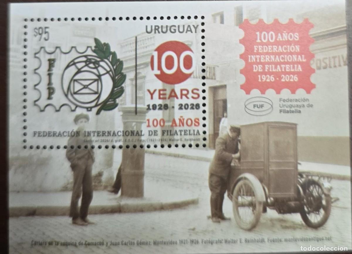Sellos: O) 2026 URUGUAY, INTERNATIONAL FEDERATION OF PHILATELY - F.I.P, OLD CAR, SHEET MNH