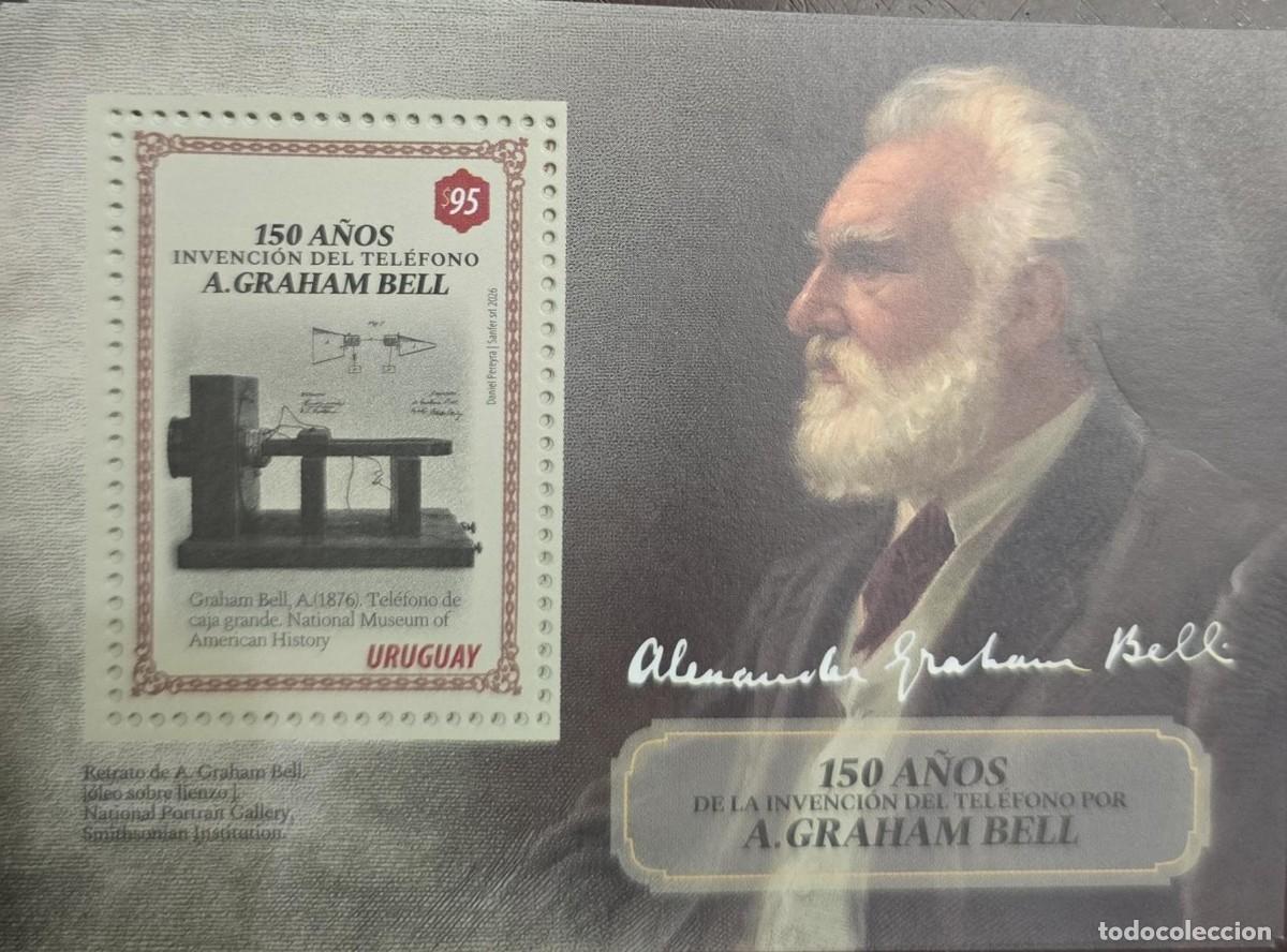 Briefmarken: O) 2026 URUGUAY, INVENTION OF THE TELEPHONE BY ALEXANDER GRAHAM BELL 1847-1922, SHEET MNH