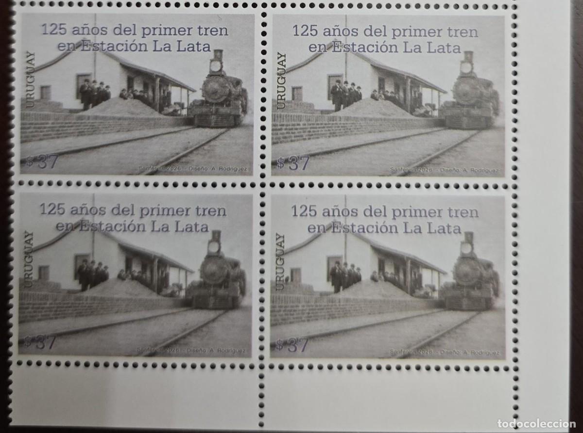 Briefmarken: O) 2026 URUGUAY, FIRST TRAIN AT LA LATA STATION, STEAM TRAIN, BLOCK MNH
