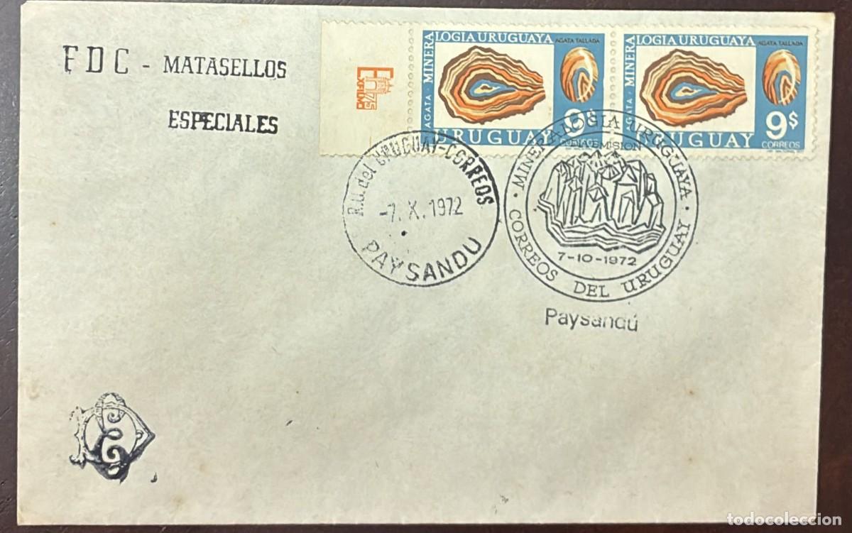 Timbres: TS.) 1972, URUGUAY, FIRST DAY COVER, TWO IDENTICAL &rdquo;URUGUAYAN MINERALOGY&rdquo; STAMPS, SPECIAL POSTMARKS,