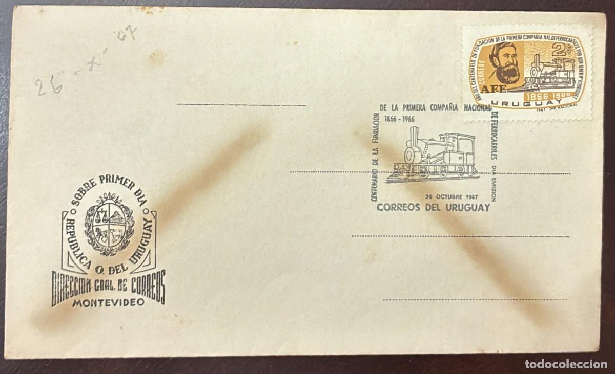Selos: TS.)1966, URUGUAY, FIRST DAY COVER, &rdquo;CENTENARY OF THE URUGUAYAN RAILWAY&rdquo; STAMP, RECTANGULAR POSTMARK