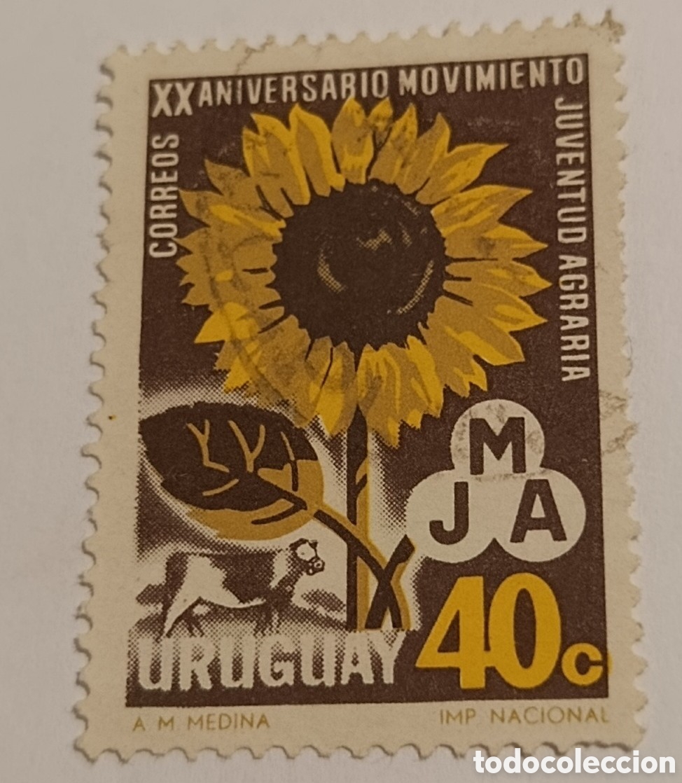 Sellos: URUGUAY sello movimiento agrario flores girasol 1967