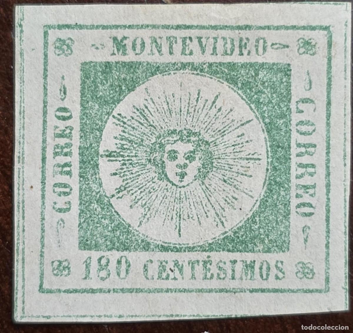 Sellos: MI) 1859 URUGUAY, &rdquo;EL SOL DE MAYO&rdquo; (SUN OF MAY). DENOMINATION IN &rdquo;C&Eacute;NTESIMOS&rdquo;. FINE NUMERALS, 180C,