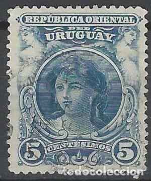 Sellos: URUGUAY 1900 - ALEGOR&Iacute;A, AZUL - USADO