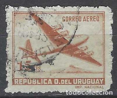 Sellos: URUGUAY 1947-49 - AVI&Oacute;N DOUGLAS DC-4, A&Eacute;REO, NARANJA PARDUZCO - USADO