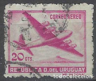 Sellos: URUGUAY 1947-49 - AVI&Oacute;N DOUGLAS DC-4, A&Eacute;REO, ROSADO VIOLETA - USADO